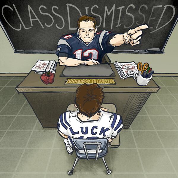 espn's tweet photo. Professor Brady and his running back crew have completed their lesson. http://t.co/k495sSlmB6