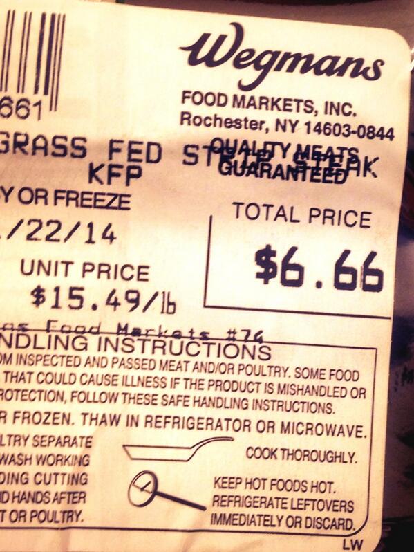 ElSharkDiablo's tweet photo. Grass fed steak, for satan!! @Wegmans http://t.co/Se4Nvx89UF