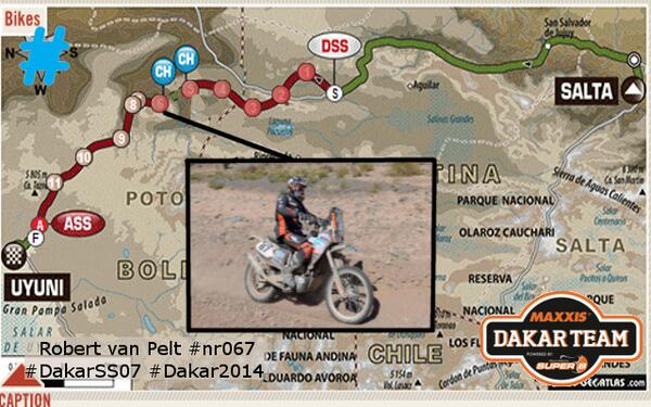 Van Pelt #nr067 voorbij WP6 op een 26e plaats, ga zo door Robert! #Dakar2014 #DakarSS07