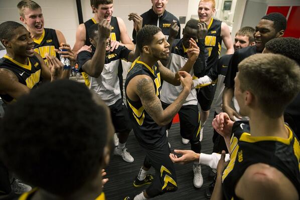 TheIowaHawkeyes's tweet photo. Here's Devyn leading the victory celebration after Iowa's big win at Columbus.  See you at Carver next Sunday!  GH! http://t.co/1sOGEE5stT