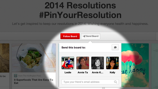 Pinterest's tweet photo. #PinTip: Keep your 2014 objectives on track & share your #PinYourResolution board w/ friends! http://t.co/nDCUyRbKka http://t.co/JhF7MEIy7U