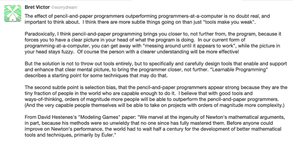 <a href="/ddmeyer/">Dan Meyer</a> The effect of pencil-and-paper programmers outperforming programmers-at-a-computer is no doubt real, and...