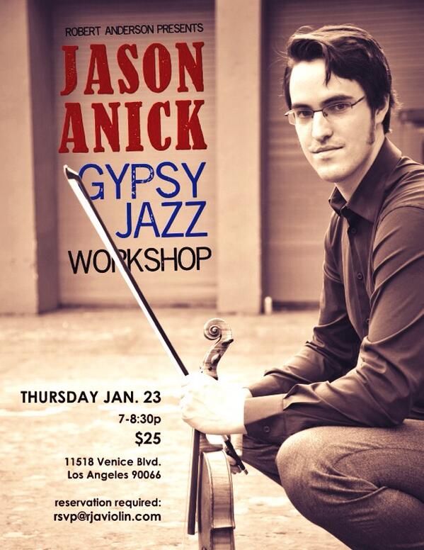 I'm excited to be hosting the amazing @jasonanick on 1/23 for a #gypsyjazz workshop! #jazz #jazzviolin #jazzstrings