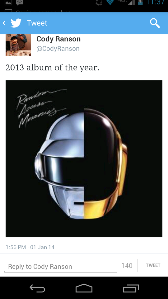 CodyRanson's tweet photo. Oh my gosh I predicted the future. So happy right now. Such a good album. http://t.co/h2bX27yRBJ