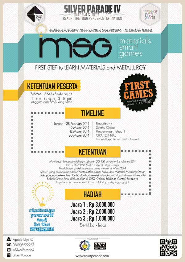eventsurabaya's tweet photo. Want you to know more about Materials and Metallurgical Engineering? Register now! http://t.co/Gt23RFrL5x #MSG2014 @SilverParade4
