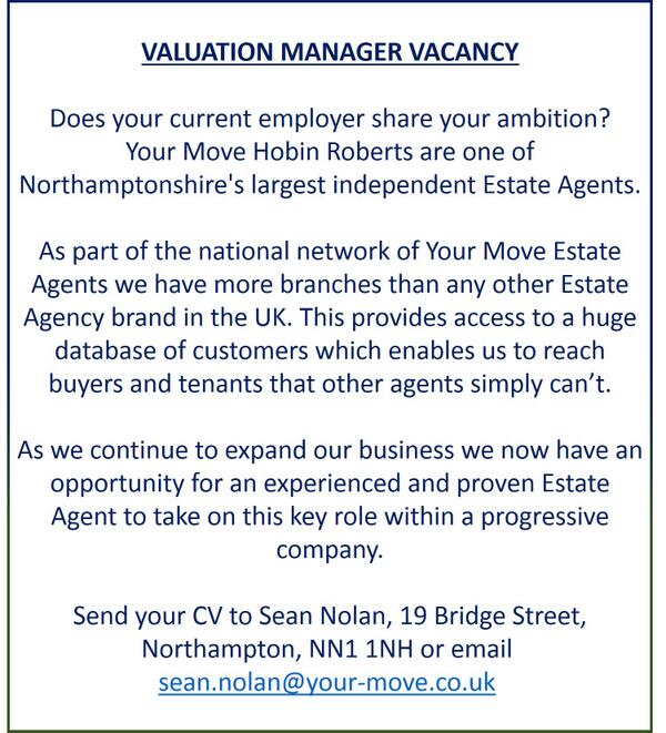 YMHobinRoberts's tweet photo. We're looking for an experienced Valuation Manager. Think you have what it takes? CV's to Sean Nolan please! http://t.co/8RjwhKrgFk