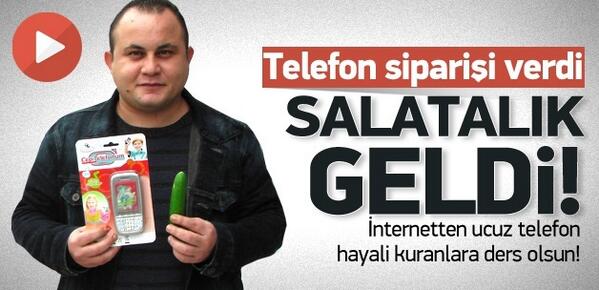 Haber7's tweet photo. İnternetten telefon sipariş etti, gelen kutudan salatalık çıktı http://t.co/h0Vf0cVeex http://t.co/lvLVwT6dNj