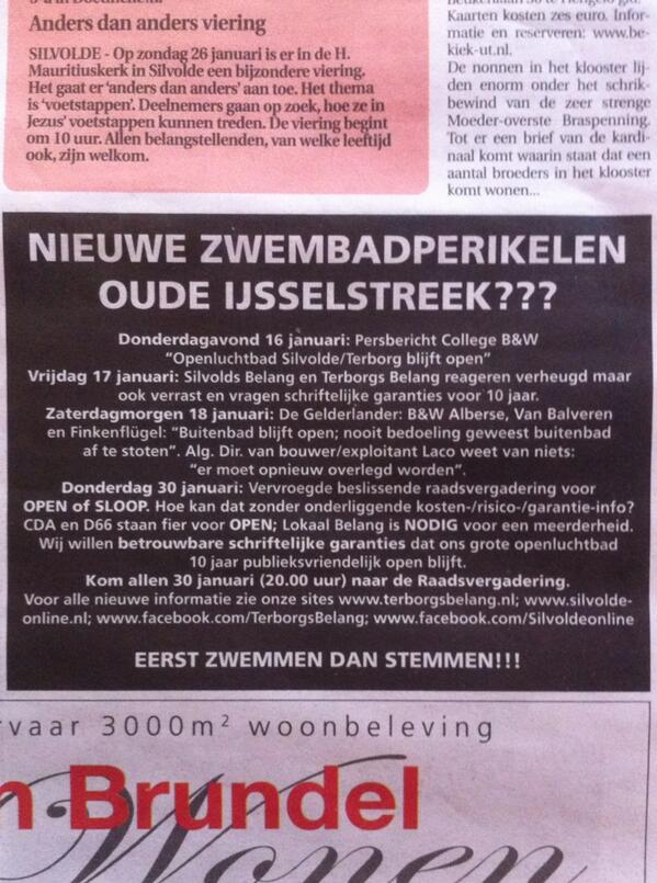 De oproep gezien in De Weekend krant? Kom allemaal 30 januari naar de DRU voor het behoud van ons openluchtbad!