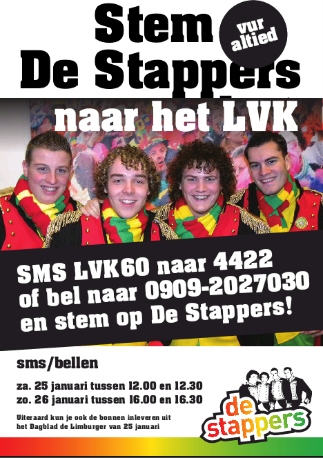 Latste halve finale #lvk bezig. Vooruit, nog ieëne kier stemme vur <a href="/de_stappers/">De Stappers</a> #Rooj #Venray