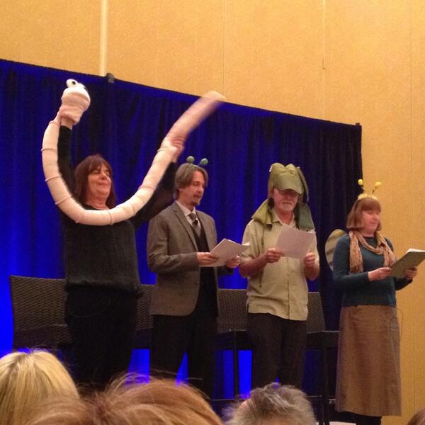JilliciousRdg's tweet photo. Hip hip hooray for SUPERWORM! by Julia Donaldson. Acted out by Rodman Philbrick, Jon Muth &amp; Cynthia Lord @Scholastic http://t.co/NyJ9r4H6QG