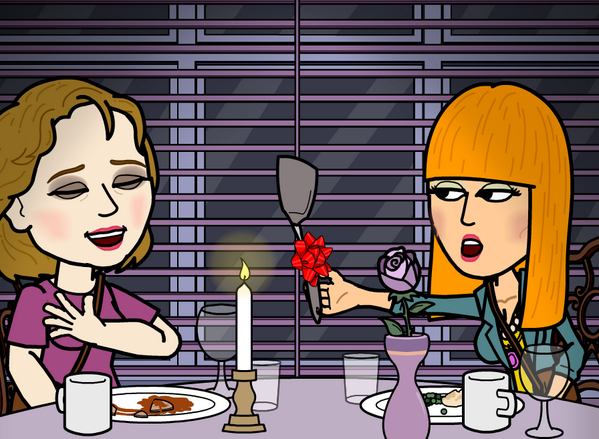 Maureen gives Sue the gift of a spatula. #bitstrips