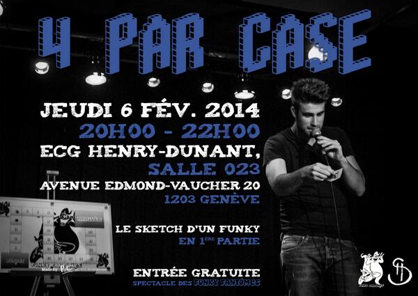 FunkyFantomes's tweet photo. Spectacle d'impro le 6 février 2014 #impro #spectacle #funkyfantomes #4parcase http://t.co/NiTCWAODR6