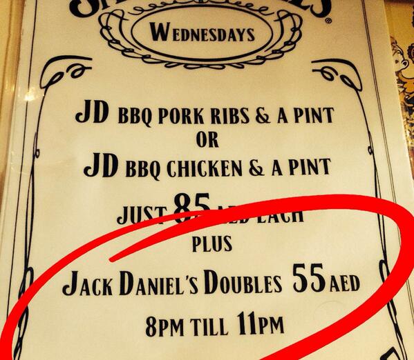 kgoodwin83's tweet photo. £9.16p Double JD and mixer....HAPPY HOUR PRICE! #Dubai #3treblesforafiveranyone? http://t.co/mljq6IXMH3