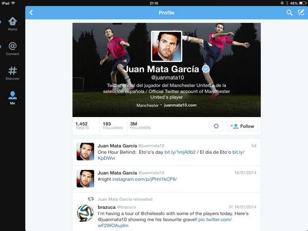 SirAlexStand's tweet photo. Breaking news: @juanmata10 has finally updated his Twitter Bio
#MataMUFC http://t.co/1MxYVzfQ4i