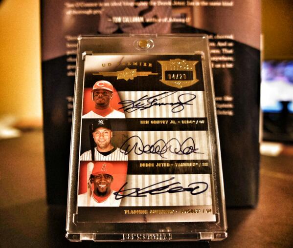 sswalls's tweet image. Two big Jeter pickups today.  Here is Jeets #1 @UpperDeckSports #Premier #TripleAuto #Griffey #Guerrero #Yankees
