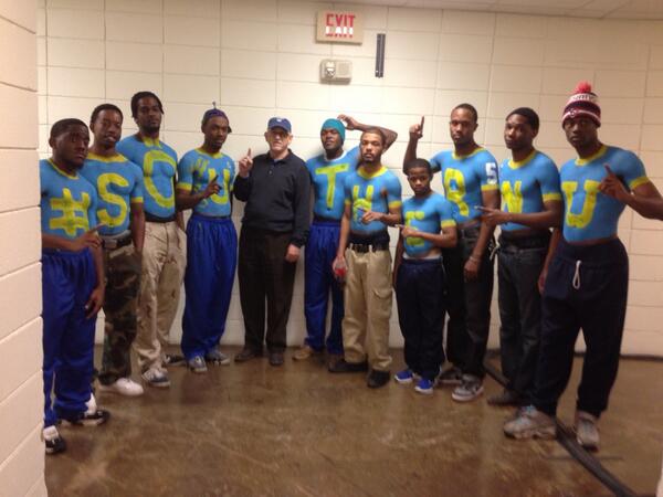 ChancellorLlore's tweet photo. Blue Boyz representing SU Pride in FG  Clark for bball game GO JAGS http://t.co/VWR83rAIoj