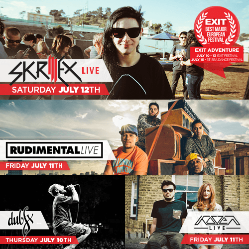 ExitFestival's tweet photo. Crank up your soundsystems, set your amps to max and prepare yourselves for @Skrillex @RudimentalUK @dub_fx @KOVENuk! http://t.co/3KAz71TDKH