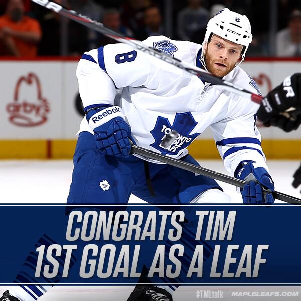 MapleLeafs's tweet photo. Congrats to Tim Gleason on scoring your 1st with the #Leafs #TMLtalk #Gleasmode http://t.co/F5YkUujxtt