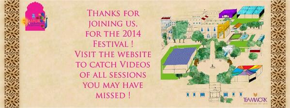 JaipurLitFest's tweet photo. Thanks for joining us at the #ZeeJLF, visit the website to catch Videos of sessions you may have missed. http://t.co/4XWs2AEnev