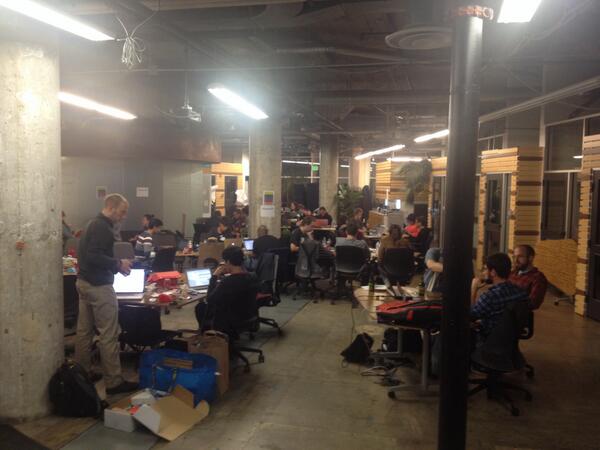 mansillaDEV's tweet photo. Getting late but hackathon still going strong, fueled by social good.. and heaps of hummus. #DoGoodSF http://t.co/ZjNyLWXQeY