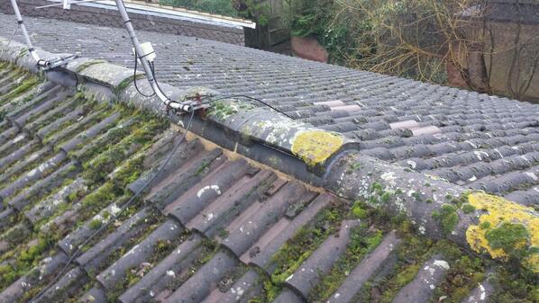 2 vent ridges re bedded back down due to tv aerial in wind and loosening ridges
Poor location for aerial installation