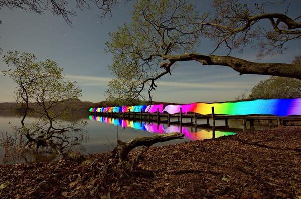 Awesome - light ribbons captured on a Coniston jetty by Mark Airey. #LakeDistrict, #Cumbria, #theplacetobe