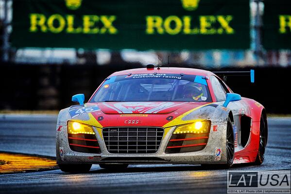#Rolex24 Morning @DISupdates: #45 <a href="/Audi/">Audi USA</a> R8 with <a href="/NelsonCanache/">Nelson Canache Jr.</a> <a href="/SpencerPumpelly/">Spencer Pumpelly</a> <a href="/tpap54/">Timothy Pappas</a> <a href="/m_winkelhock/">Markus Winkelhock</a>