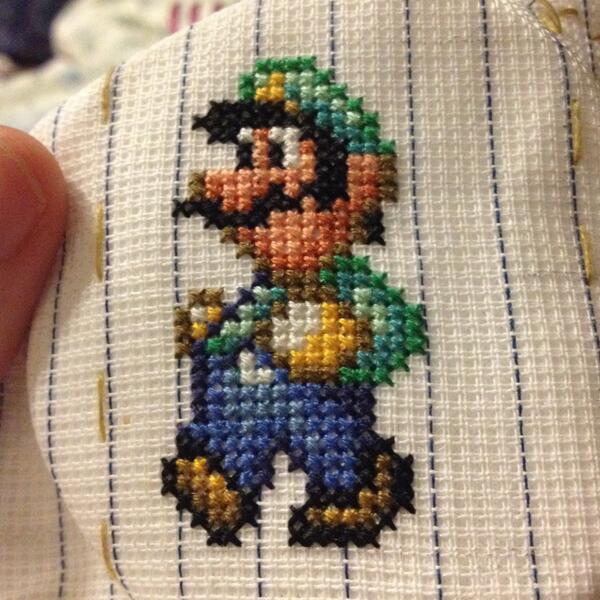 SpriteShirts's tweet image. It's Luigi! Mario tshirt now available! etsy.com/shop/spriteshi… #mario #gaming #handmade #crossstitching