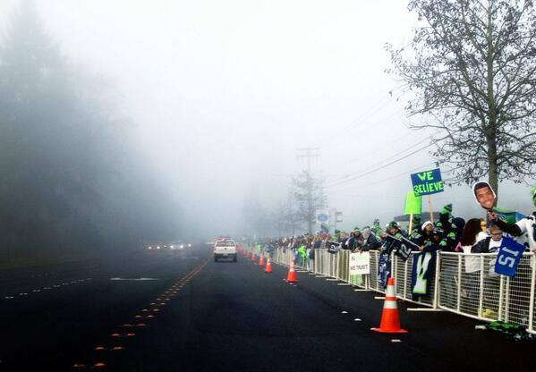 Seahawks's tweet image. The scene right now on 188th Street in SeaTac. #SB48 Sendoff.