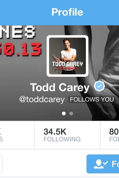 LilLevault's tweet photo. OMG!!! @toddcarey is now following me!!! (: http://t.co/LkKhqfnr4W