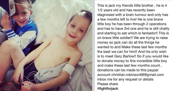 GaryBarlow's tweet photo. @GaryBarlow see this?! For this little hero <3 #FightForJack http://t.co/NzUH8utAE1"

*im on it*