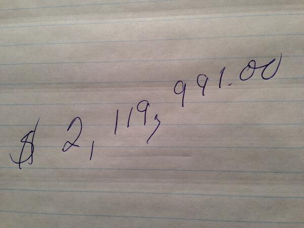 The note handed to me before I told <a href="/1stChurchNashua/">First Church</a> congregation that we raised $2,119,991 for our Capital Campaign