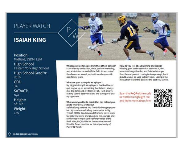 ReQRuitme's tweet photo. Ckout Latest #KDL Digital #Lacrosse Mag Player To Watch @laxmojo10 @BlackDogLax @KnuckleDownLax #EasternYorkHS http://t.co/3mgtTwcV37