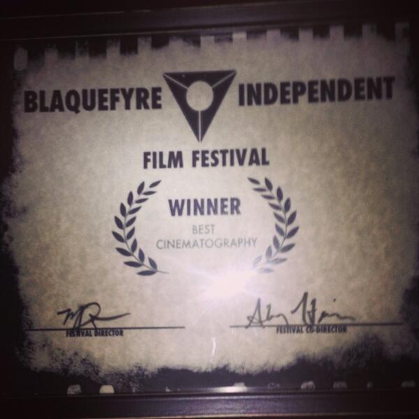 TheDiariesFilm's tweet photo. THE DIARIES receives best cinematography at Blaquefyre Independent Film Festival! http://t.co/AVMae6ddXG