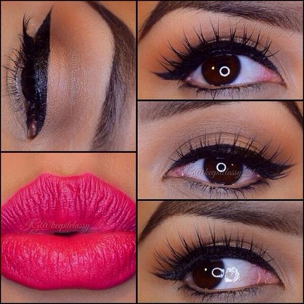 BeautyQueenPrbz's tweet photo. Simple wing and hot pink lip. #ValentinesDay 💕💋 http://t.co/LKQPmCSN3O
