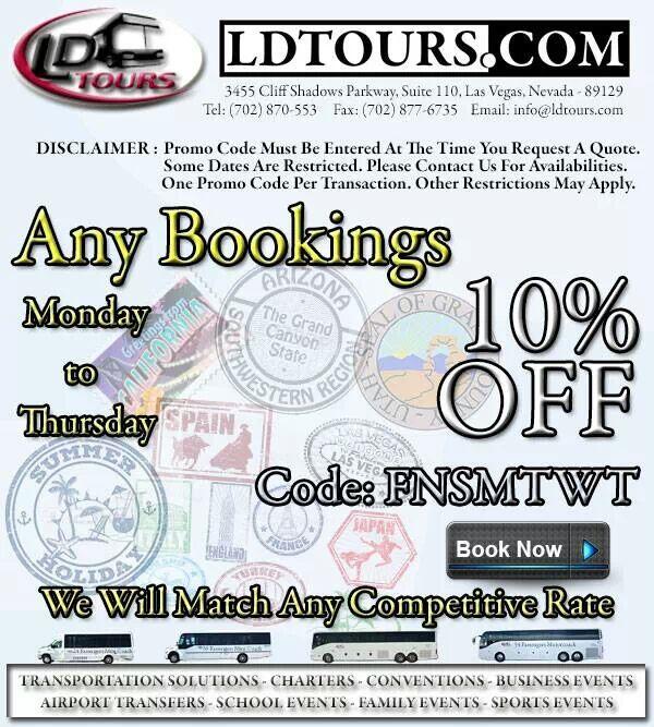 LDTourscom's tweet image. Weekdays Promo
Schedule your trip today !
ldtours.com #ldtours #charterbus @ldtours