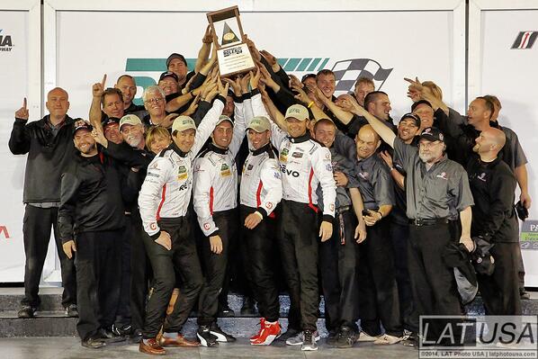 Better late than never! <a href="/Level5Racing/">Level 5 Motorsports</a> including @TownsendBell99 &amp; <a href="/JeffSegal/">Jeff Segal</a> in #Rolex24 victory lane @DISupdates
