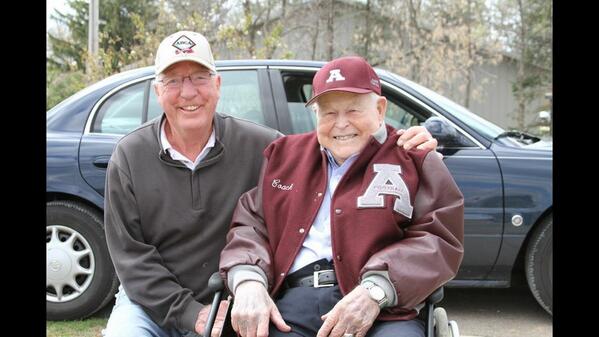 AuggieBaseball's tweet photo. Not just great coaches, but phenomenal  people. Retired coaches Jim Dimick (St Olaf) &amp; Edor Nelson (Augsburg).#MIAC http://t.co/1NUWb1qsRg