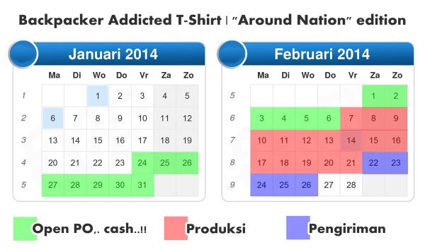 BackpackrAddict's tweet image. T-Shirt #AroundNation
Open PO : 24 Jan'14 - 6 Feb'14 
Produksi : 7 - 21 Feb'14 
Pengiriman : 22 - 26 Feb'14