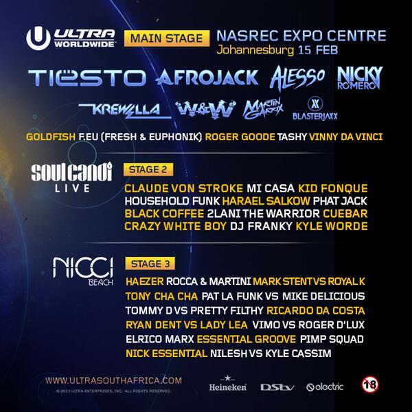 Jo'burg, get ready for the magic - Check out the lineup instore for you on 15 Feb! #UltraSA