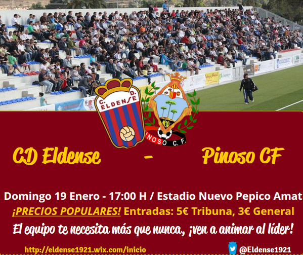 Eldense1921 (@eldense1921) on Twitter photo Domingo 19, a las 5 de la tarde @eldense_oficial - <a href="/pinosocf/">Pinoso Club Fútbol</a> , ¡PRECIOS POPULARES! Ven al Nuevo Pepico Amat. Domingo 19, a las 5 de la tarde @eldense_oficial - <a href="/pinosocf/">Pinoso Club Fútbol</a> , ¡PRECIOS POPULARES! Ven al Nuevo Pepico Amat.