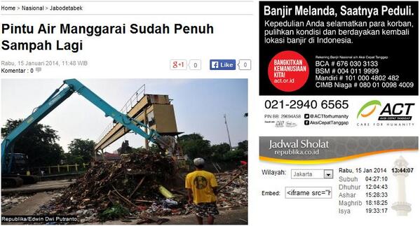 ACTforHumanity's tweet photo. Pintu Air Manggarai Sudah Penuh Sampah Lagi. http://t.co/ys9akIwWZs #BanjirNasional http://t.co/xPiLlVep23