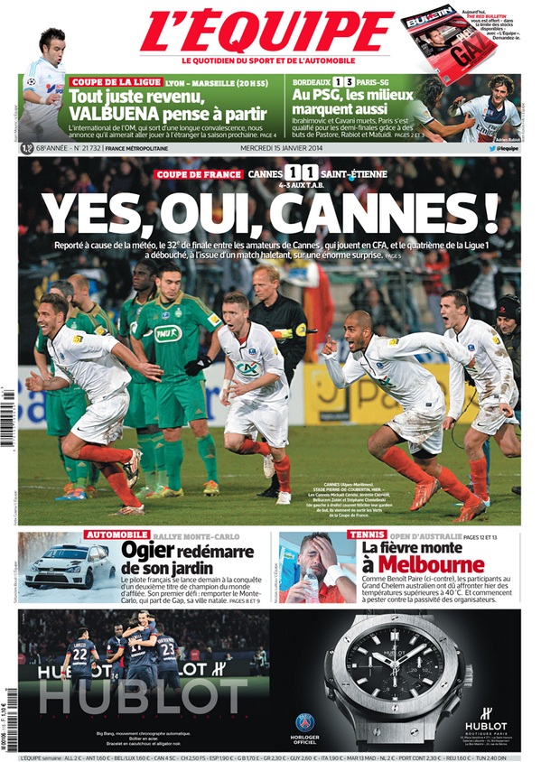 lequipe's tweet photo. YES, OUI, CANNES ! http://t.co/M7QvZLLCcl