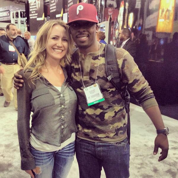 GunGirlTV's tweet photo. Just hanging w my boy @MrColionNoir at #shotshow2014 ;) http://t.co/LKA0tSCGa2
