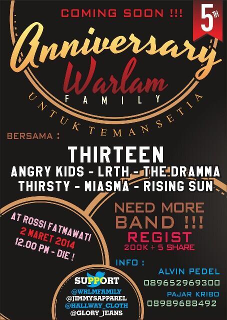 WRLMfamily's tweet photo. Anniv 5th warlam family @THIRTEENjkt @angrykids @RisingSun_DC @LRTH_SKATEPUNK @LRTHfriends @THEDRAMMA_ @ThirstyJkt http://t.co/RwGaKM9wsB