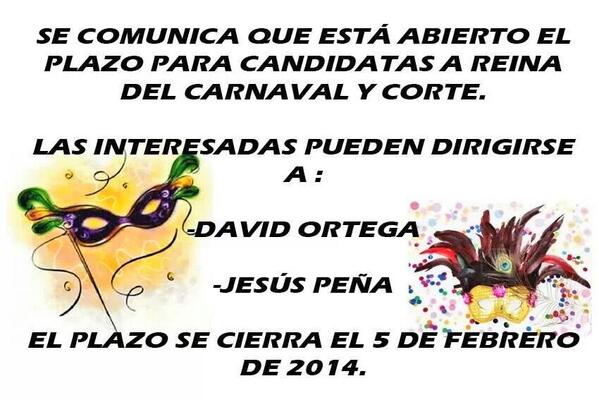 comparsafe13's tweet photo. El plazo para ser reina del carnaval se ha abierto. http://t.co/ZFjv8xqWFe"