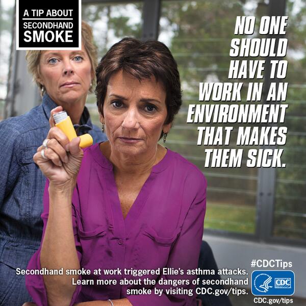 CDCTobaccoFree's tweet image. Ellie had to quit the job she loved for her health. RT her #CDCTips to educate on dangers of secondhand smoke .