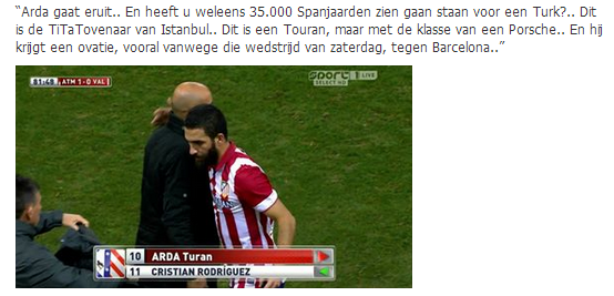 voetbalzonenl's tweet photo. Sierd de Vos over Arda Turan, dinsdagavond. http://t.co/EfVwPx7u3o