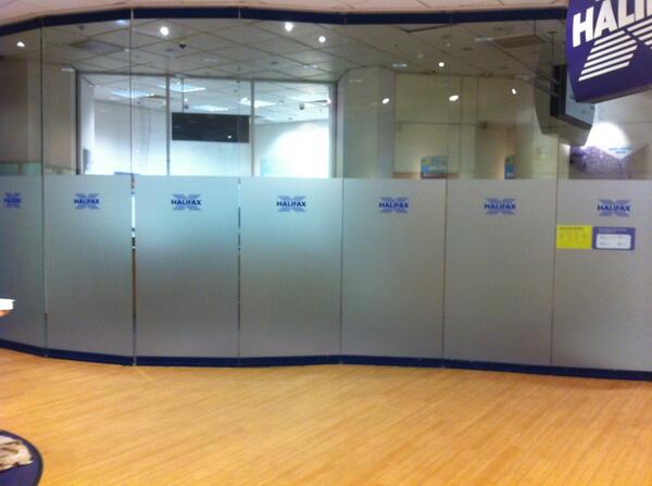 Ultra_Stop's tweet photo. office partition with opaque vinyl with company logo http://t.co/EKGVKbMuso
