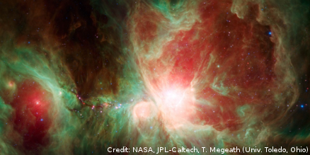 apod's tweet photo. Spitzer's Orion: http://t.co/FWbchjMR77 (follow link for full size and explanation) http://t.co/sikwxMEQOH